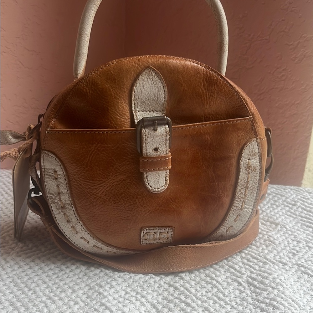Bed Stu Tan and Cream Crossbody Bag with Saddle-Style Design
